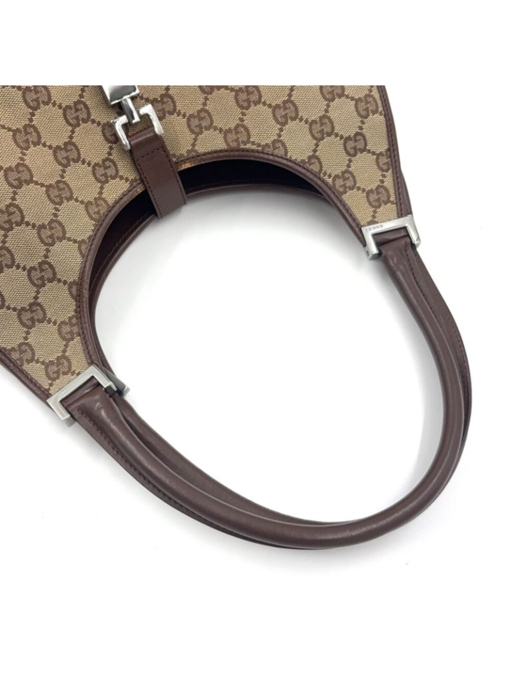 Gucci Jackie Leather Canvas Brown Beige Handbag Silver - Picture 14 of 15